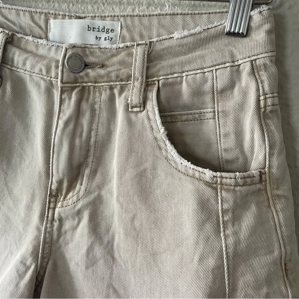 Bridge by GLY Mom Cuffed Shorts Womens 24 Tan Mid Rise Distressed Khaki Boho - Picture 7 of 15